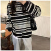Womens Striped Knit Sweater Oversized Round Neck Pullover