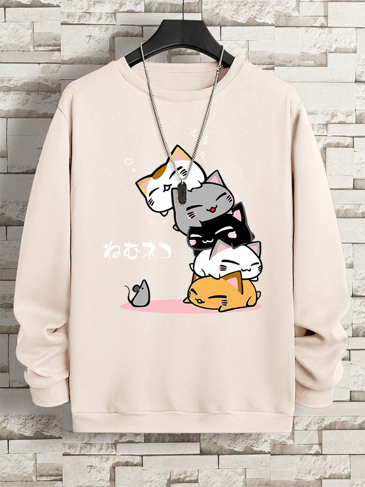 Women's Oversized Cat Print Hoodie Vintage Thick Pullover
