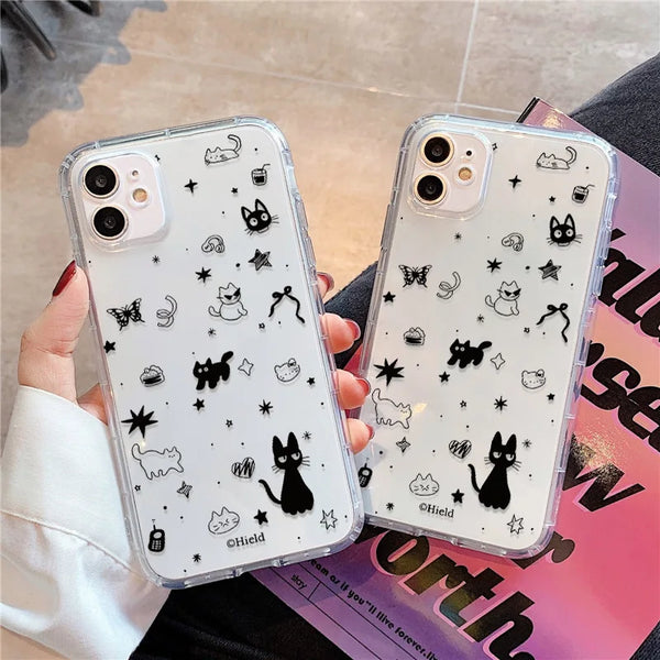 Transparent Cute Cat Phone Case For iPhone Shockproof Silicone Cover