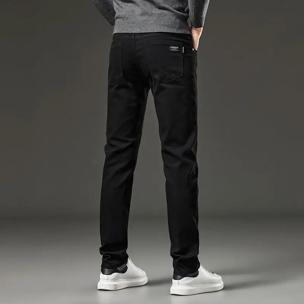 Mens Slim Straight Stretch Jeans Warm Winter Black Gray Pants