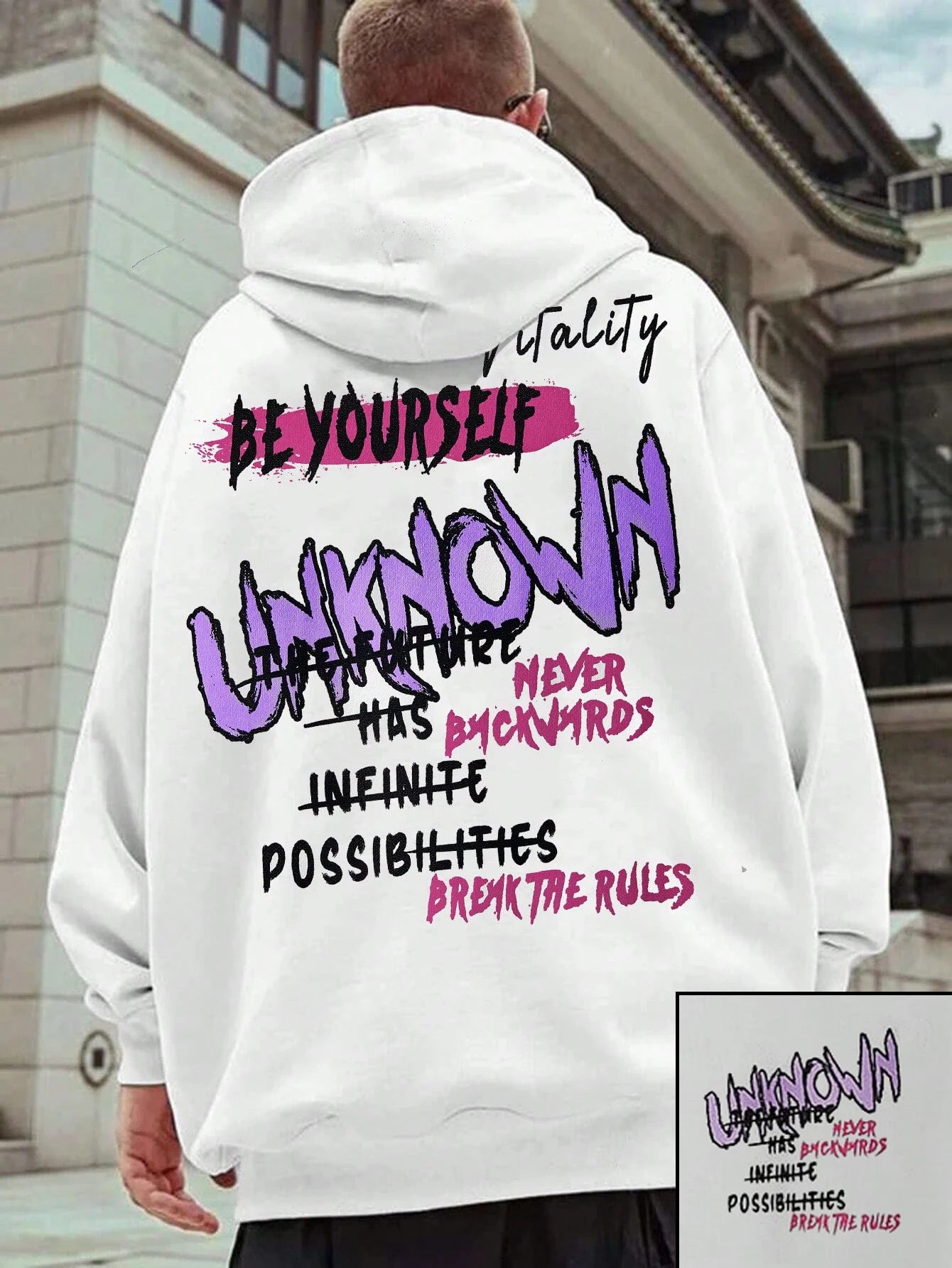 Be Yourself Colorful Print Pullover Hoodie