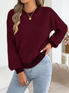 Womens Striped Sweater Bishop Sleeve Knit Pullover Fall Winter