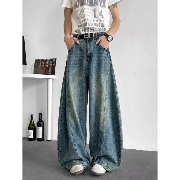 Men Baggy Jeans Wide Leg Unisex Streetwear Hip Hop Dance Pants Loose Fit