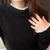 Fleece Lined Mock Neck Top Women Lace Trim Thermal Base Layer Winter