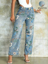 90s Vintage Floral Print High Waist Slant Pocket Wide Leg Jeans Casual