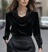 Women Silk Satin Blouse Long Sleeve Elegant Office Top