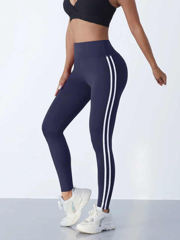 Striped High Waist Yoga Leggings Women Slim Fit Stretchy Gym Pants
