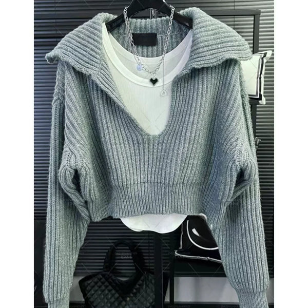 Womens Y2K Knit Sweater Elegant Pullover Long Sleeve Winter Jumper