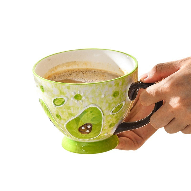 Cute Hand-painted Embossed Ceramic Breakfast-mug Creative Mug and Cute Oatmeal -cup
