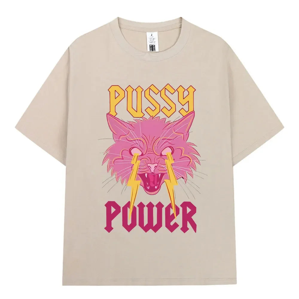 "Pussy Power" Funny Cat T-Shirt Women Vintage