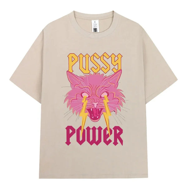 "Pussy Power" Funny Cat T-Shirt Women Vintage