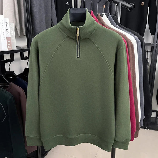 Men's Velvet Hoodie Long Sleeve High Collar Zipper T-