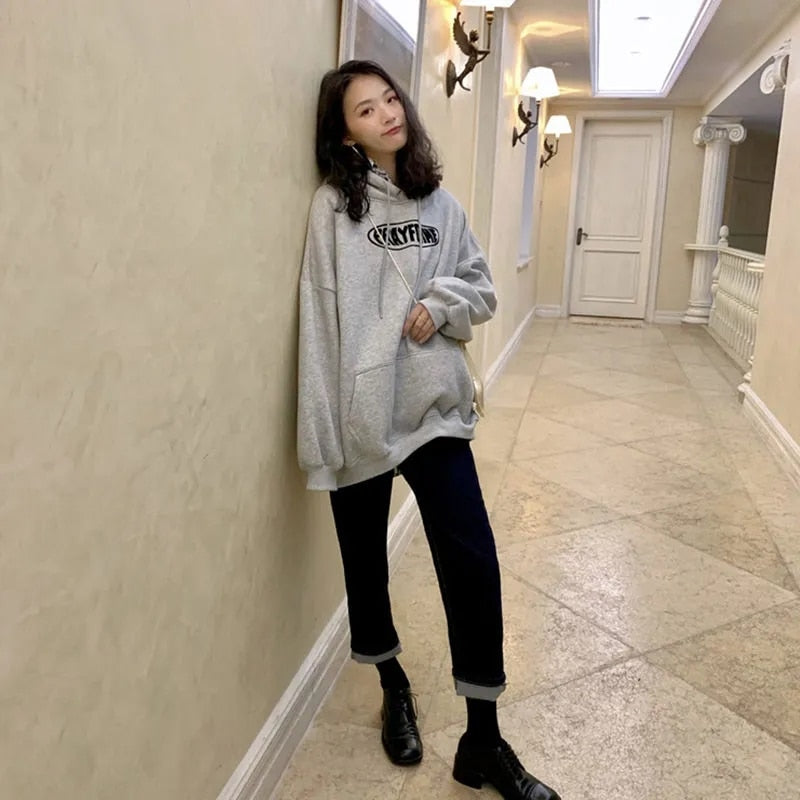 Hoodie Vintage Cat Letter Printing Long Sleeves Casual Oversize