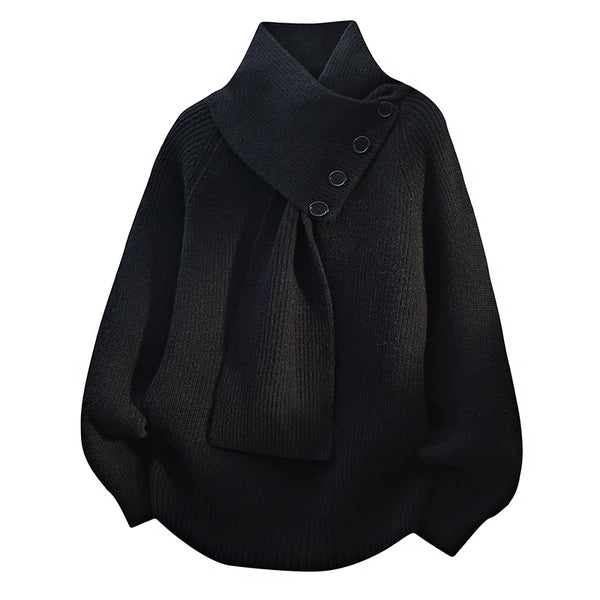 Mens Scarf Neck Sweater Casual Loose Button Knit Pullover Fall