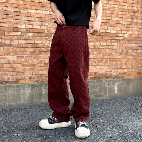 Men's Retro Washed Denim Jeans Hip-Hop Streetwear Loose Fit Pants