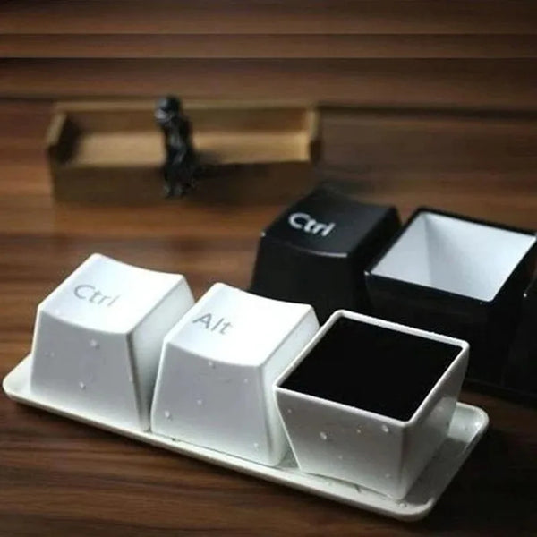 Ctrl Alt Del Keyboard Mug Set Black Coffee Cups Office Gift Novelty