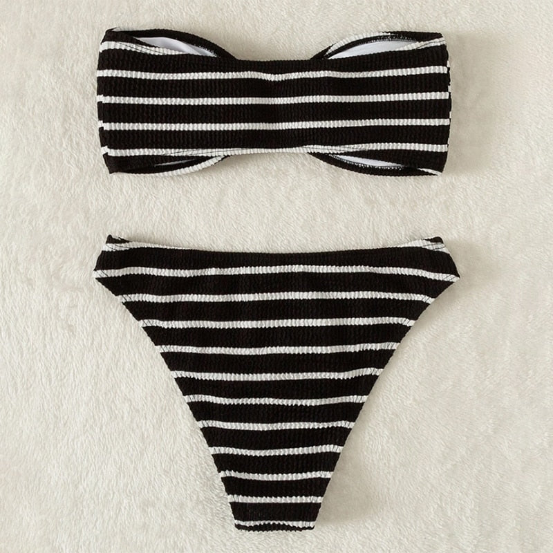 Badeanzug Frau Bandeau Sexy Brasilianische Bikinis Set Streifen Frauen