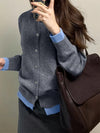 Womens Gray Knit Cardigan Soft Button Up Fall Winter Sweater