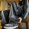 Men Windproof Leather Pants Baggy Wide Leg Trousers
