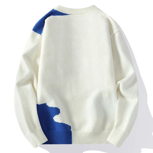 Mens Crew Neck Knit Sweater Korean Style Fall Winter Pullover