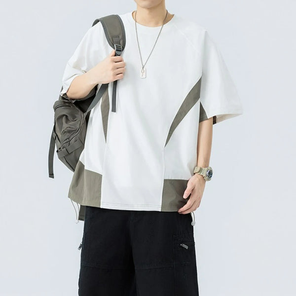Mens Color Block Splice Tee Oversized Short Sleeve Summer Streetwear