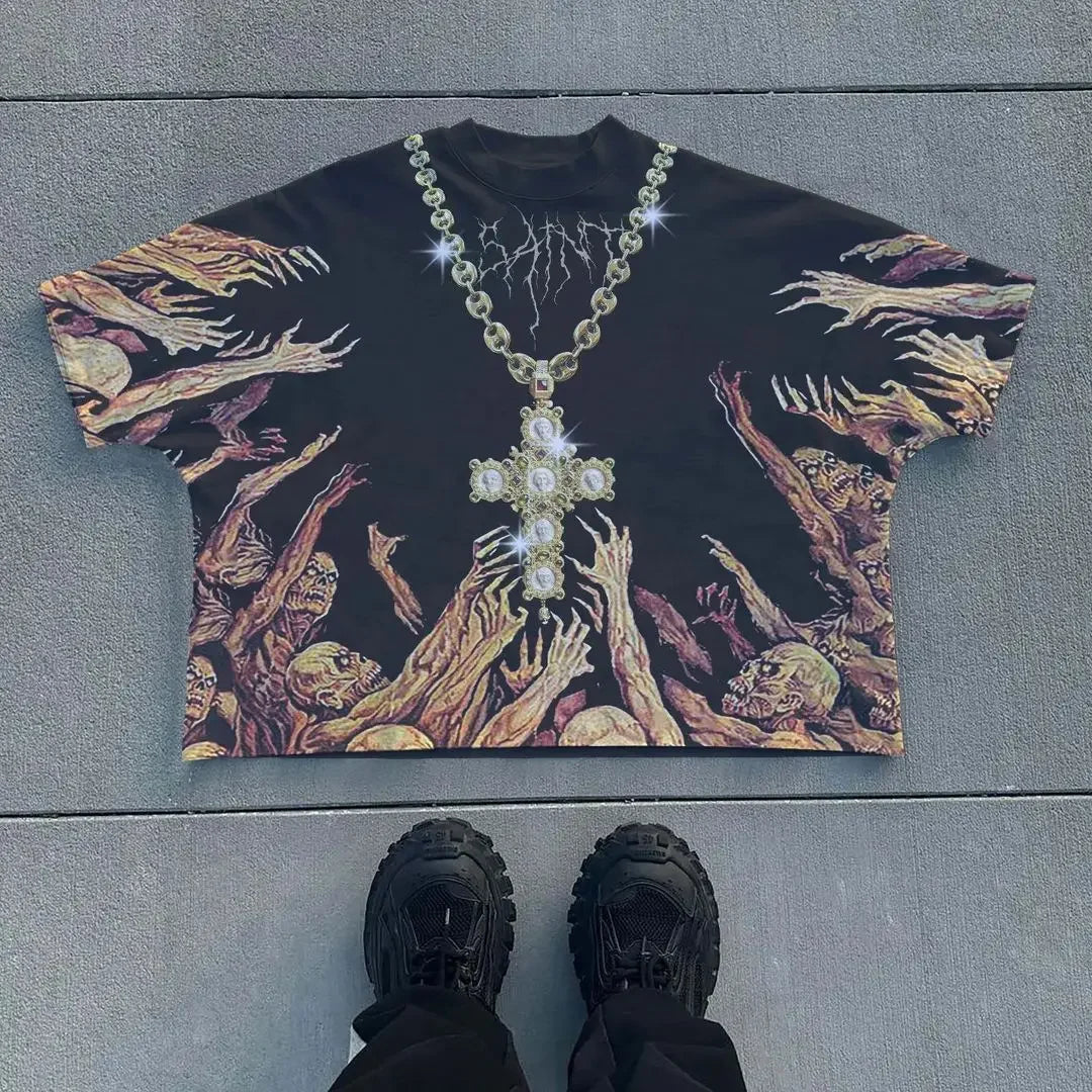 Men's 3D Print Cotton T-Shirt Summer Hip-Hop Gothic Streetwear