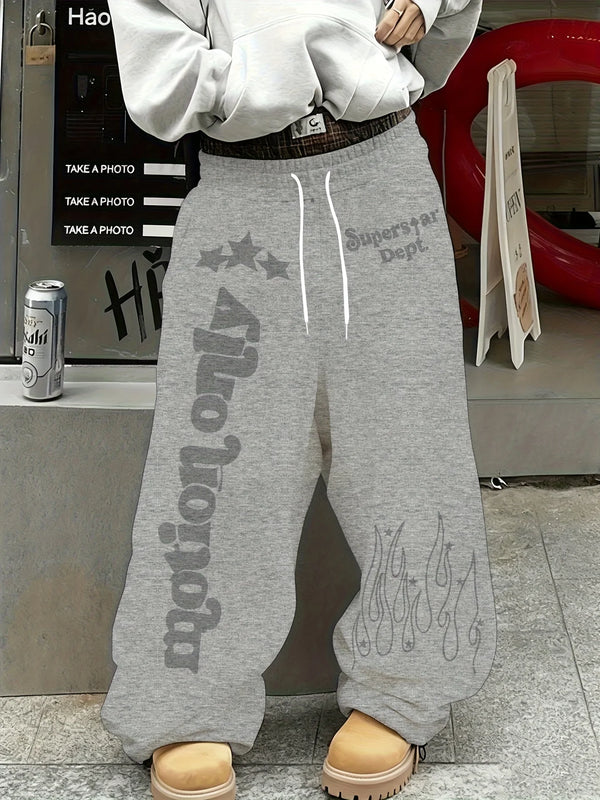 Mens Printed Fleece Pants Wide Leg Oversized Party Costume Joggers