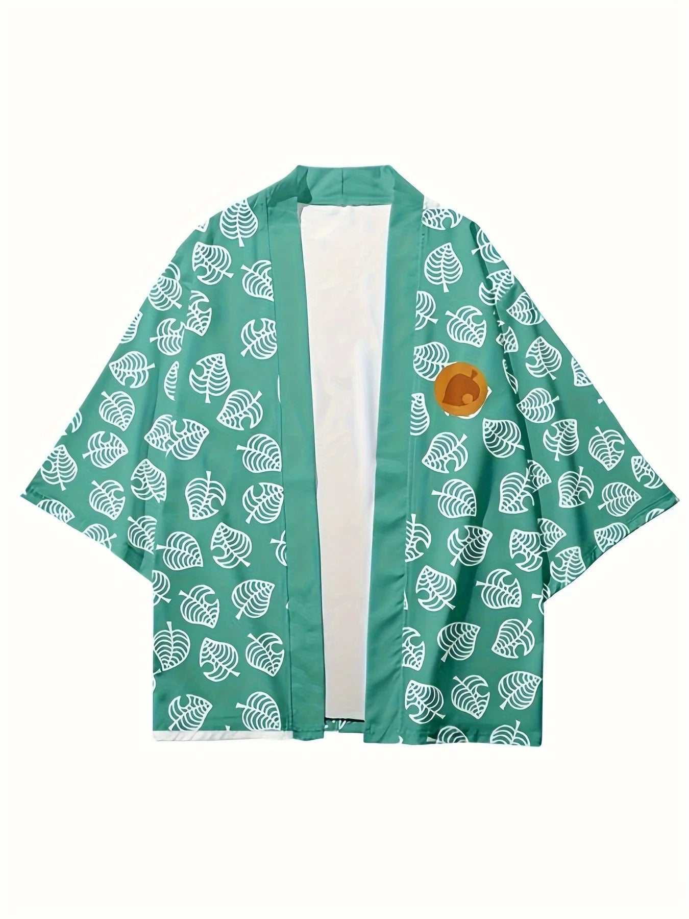 Leaf Print Haori Kimono Cosplay Costume Men Green Japanese Traditional