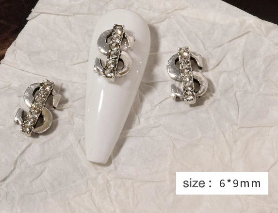 10pcs Retro Punk Nail Art Charm 3D Punk Silver Bows Heart Rabbit Dollar