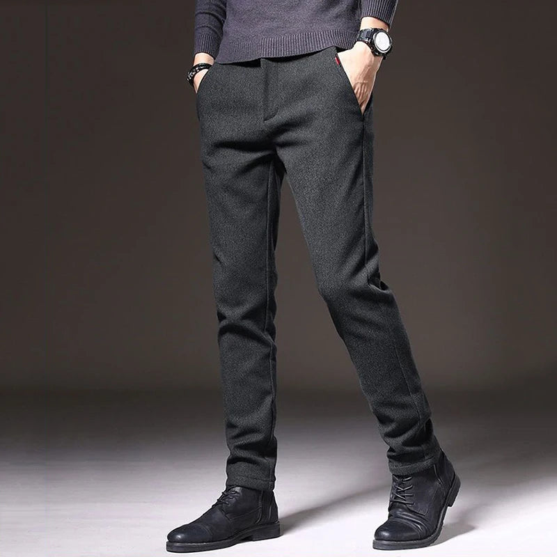Autumn Winter Men's Straight Leg Long Daily Pants Thicken Casual