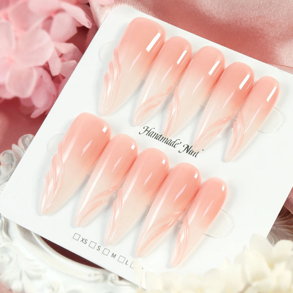 10pcs Gold Metallic 3D Press-On Almond Fake Nails