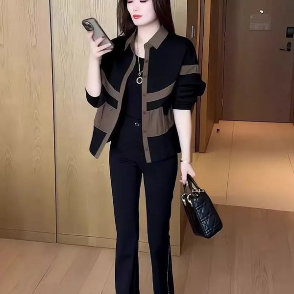 Womens Polo Collar Jacket Contrast Splice Lightweight Slim Fit Top