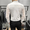 Mens Lace Hollow Shirt Long Sleeve Party Nightclub Stage Wear