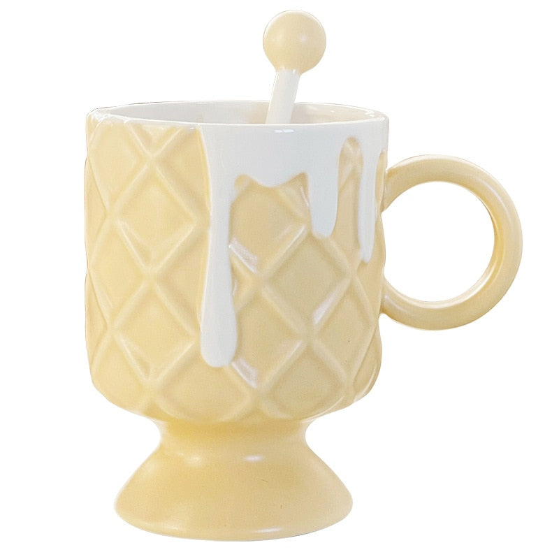 Mug Cream Ice Cream Coffee Cup With Stirring Spoon Ceramic Cup