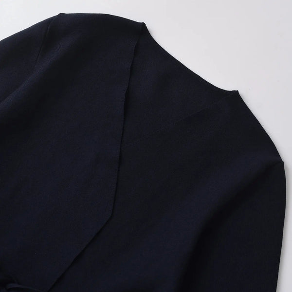 Women's Knit Blazer - Shoulder Pad Belted V-Neck Jacket