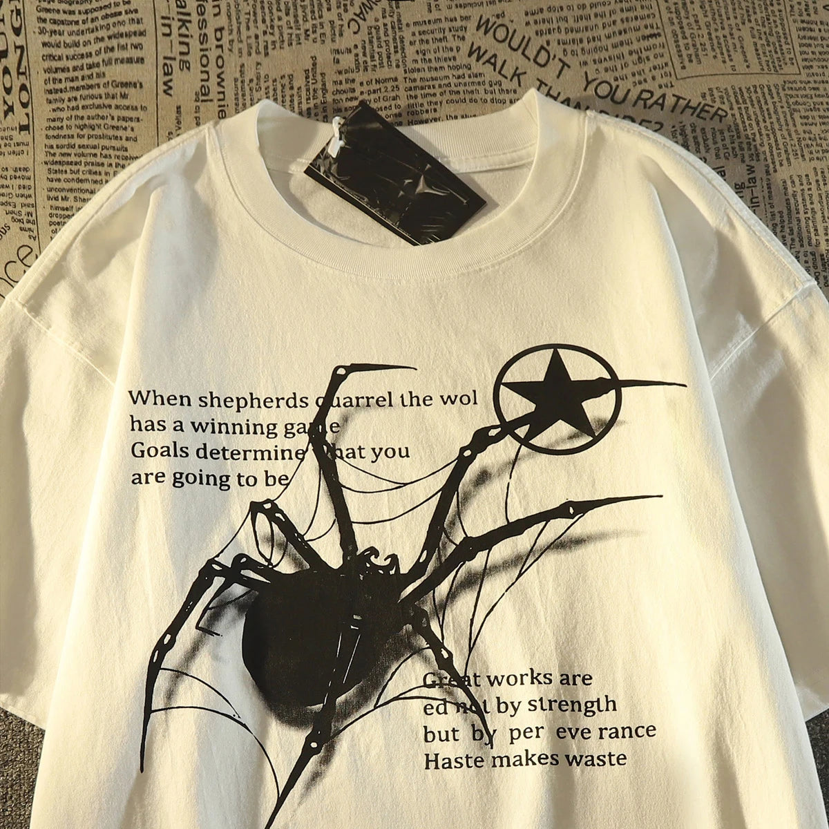 Y2K Streetwear Spider Graphic Acubi Harajuku Short Sleeve T-Shirts Grunge