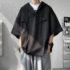 Hooded Tshirt Men Drawstring Short Sleeve Korean Streetwear