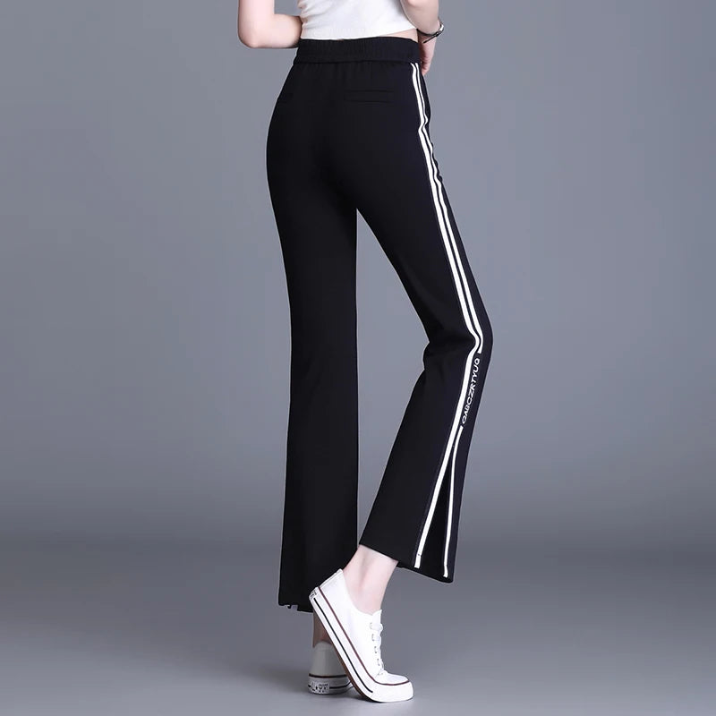 Women's Flare Pants Slim Fit Summer Casual Black Sportswear