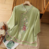 Womens Vintage Embroidered Top Cotton Linen Loose Summer Shirt