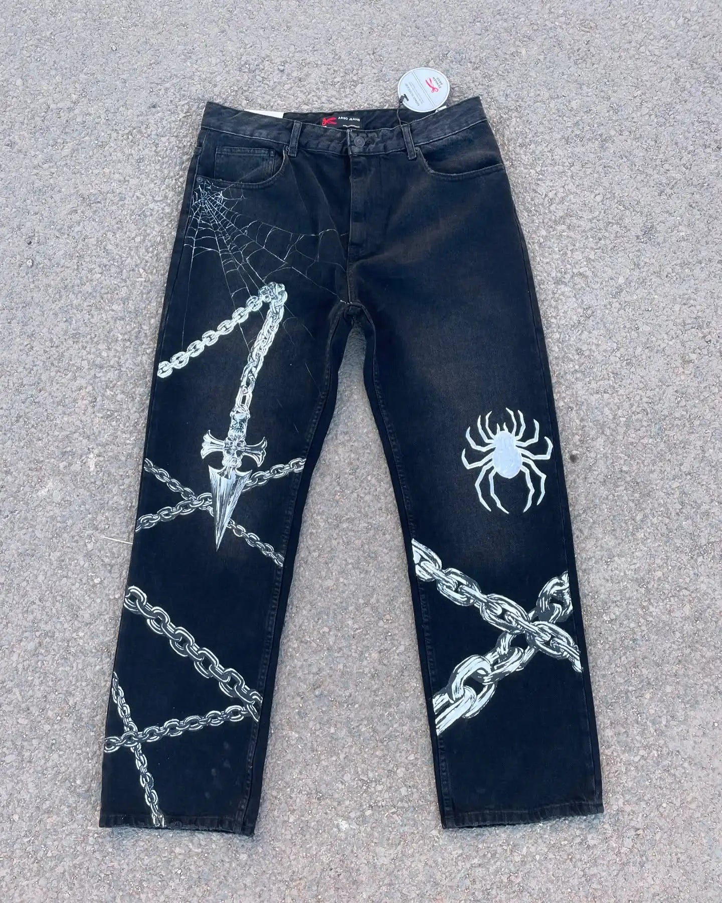 Chain and Spider Graphic Hip-Hop Jeans American Men