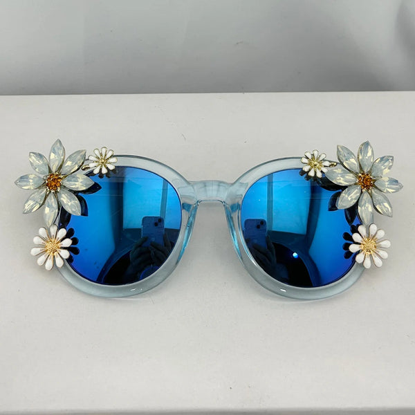Rhinestone Crystal Sunglasses Floral Design