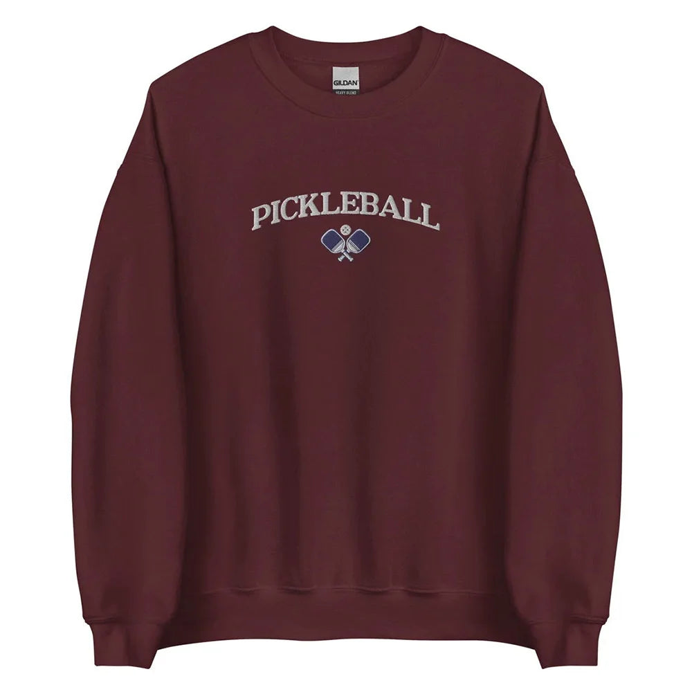 Pickleball Embroidered Vintage Sweatshirt Women Autumn Fleece Pullover