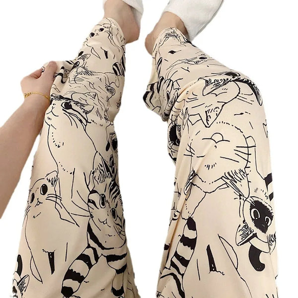 Pajama Pants Woman Cartoon Moe Cat Big Battle Pajama Trousers