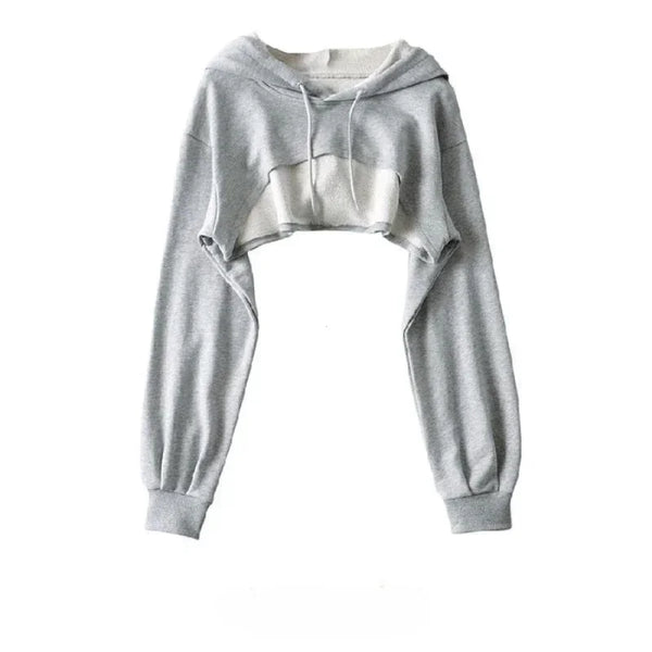 Female Hoodie Personality Irregular Crop Ultra Short Style Long Sleeve