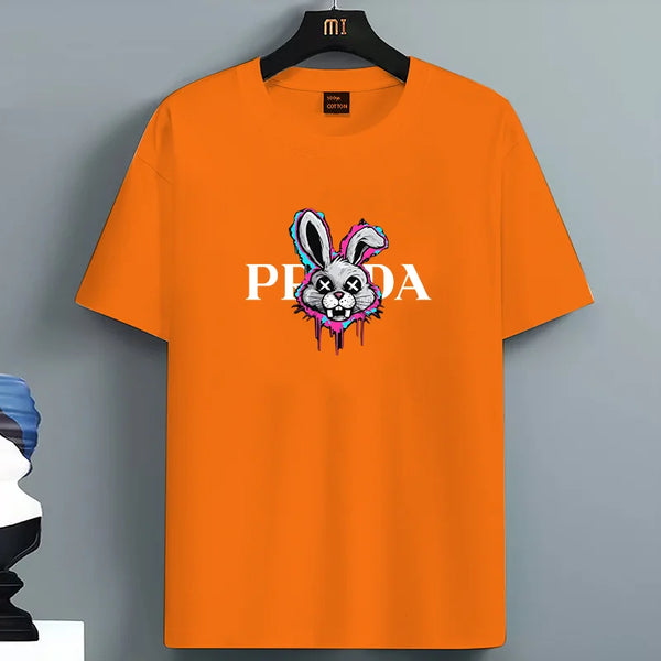 Mens Rabbit Print Tshirt Cotton Oversized Crew Neck Summer Tee
