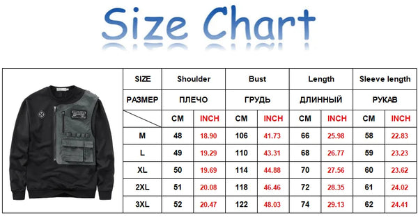 Techwear Long Sleeve Tshirt Men Black Patch Oversized Cotton