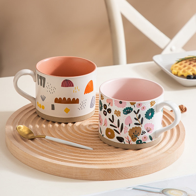 Ceramic Mug Vintage Flowers Coffee for Tea Milk Japanese Style