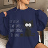 Funny Black Cat Hoodie ‘It’s Fine I’m Fine’ Kawaii Sweatshirt for Women
