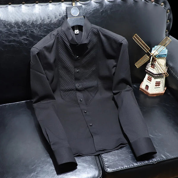 Y2K Patchwork Shirt Men Long Sleeve Designer Korean Style