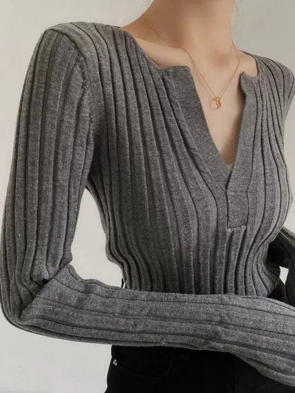 V Neck Base Layer Sweater Women Long Sleeve Slim Knit Fall Winter